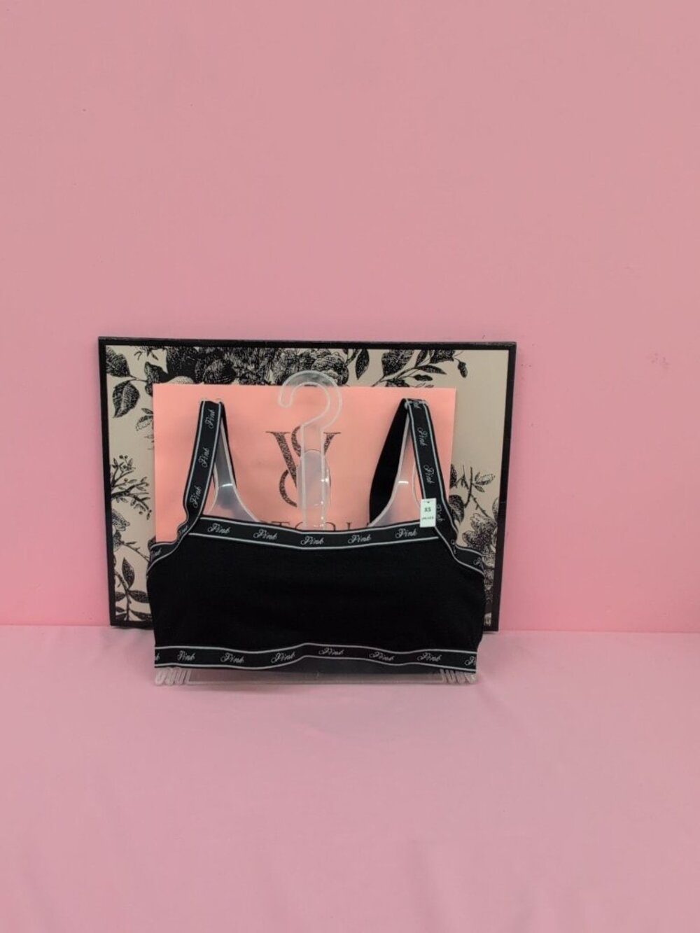 Victoria Secret Logo Cotton Straight Neck Wireless Bralette Size XS Pure Black